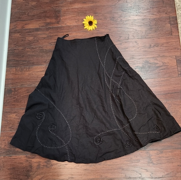 AUTOGRAPH LINEN BLACK EMBROIDERED SKIRT - Picture 5 of 8